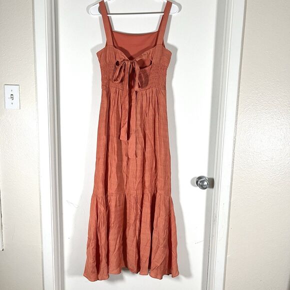 Ann Taylor Dress Womens M 8 Orange Sleeveless Tiered Ruffle Square Neck Maxi - Picture 2 of 7